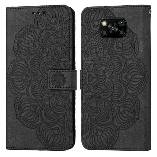 Para Xiaomi Poco X3 NFC Mandala Flip Flip Leather Case (negro)