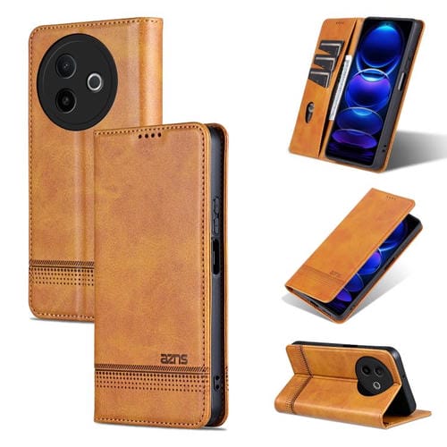 Funda de Piel con Textura de Becerro Magnética Azns para Vivo Y300I 5G / Y39 5G Global (Marrón Claro)