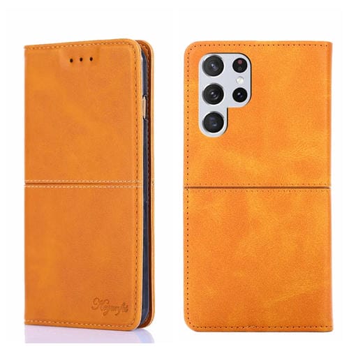 Para Samsung Galaxy S21 Ultra Cow Texture Magnetic Horizontal Flip Cuero Caja (marrón claro)
