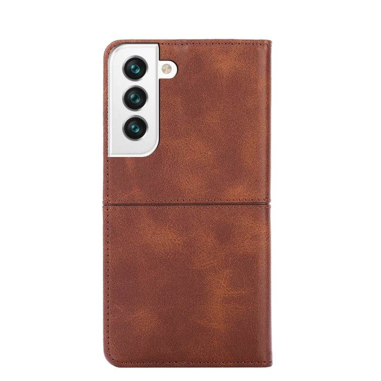 Para Samsung Galaxy S21 Fe Textura de vaca Magnetic Horizontal Flip Cuero Caja (marrón oscuro)