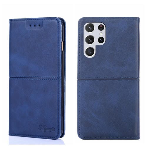 Para Samsung Galaxy S22 Ultra Cow Texture Magnetic Horizontal Flip Cuero Case (azul)