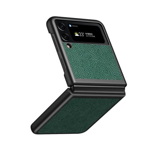 Funda Protectora Samsung Galaxy Z Flip4 Litchi Texture All Inclusive a Prueba de Golpes (Verde)