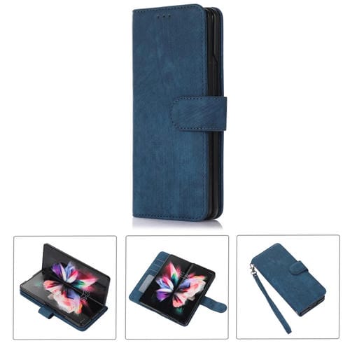 Funda de Cuero para Samsung Galaxy Z Fold4 con Tapa Horizontal y Ranura para Bolígrafo (Azul)