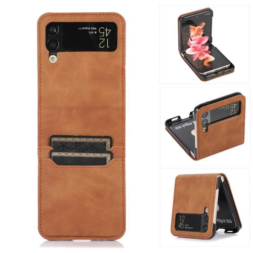 Funda de cuero para teléfono con ranura para tarjeta Samsung Galaxy Z Flip4 (marrón)