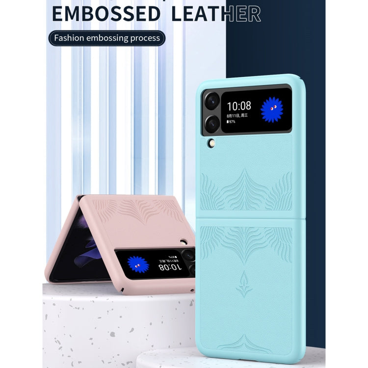 Para Samsung Galaxy Z Flip4 5G Funda protectora para teléfono con textura de cuero en relieve (rosa)