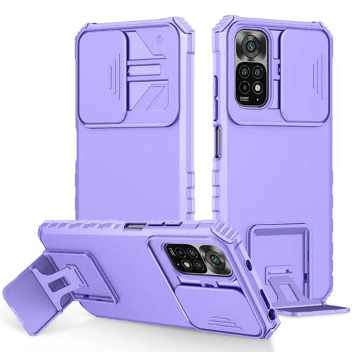 Para Xiaomi Redmi Note 11/11S Global Stereoscopic Holder Sliding Camshield Phone Case (Púrpura)