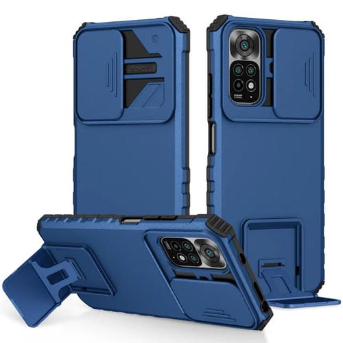 Para Xiaomi Redmi Note 11/11S Global Stereoscopic Holder Sliding Camshield Phone Case (Azul)