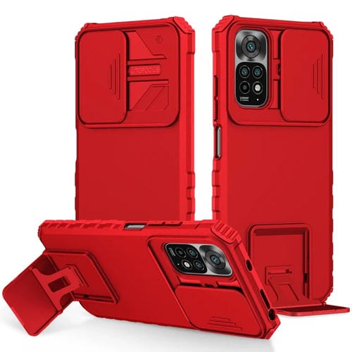Para Xiaomi Redmi Note 11/11S Global Stereoscopic Holder Sliding Camshield Phone Case (Rojo)