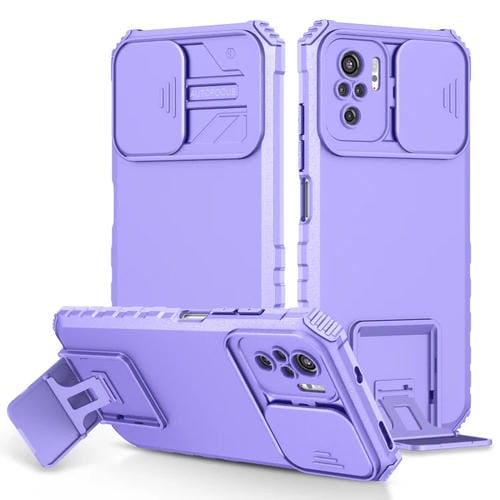 Para Xiaomi Redmi Note 10 4G Soporte estereoscópico Deslizante Camshield Phone Case (Púrpura)