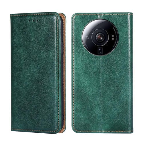 Para Xiaomi 12S Ultra Gloss Oil Color Sólido Magnético Flip Funda de cuero para teléfono (Verde)
