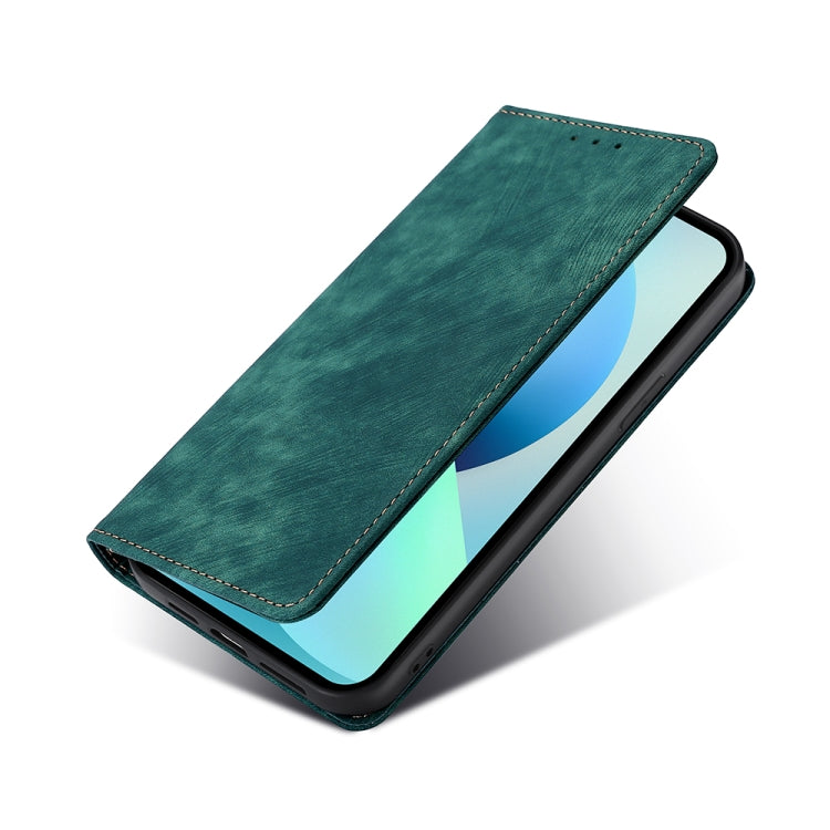 Funda de Cuero Magnética Rfid para OnePlus Nord Ce 2 5G con Cepillo Antirrobo (Verde)