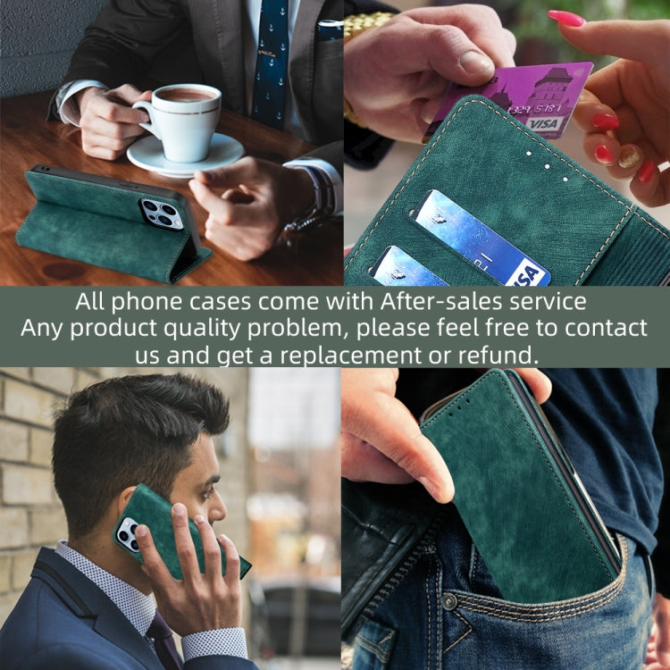 Funda de Cuero Magnética Rfid para OnePlus Nord Ce 2 5G con Cepillo Antirrobo (Verde)
