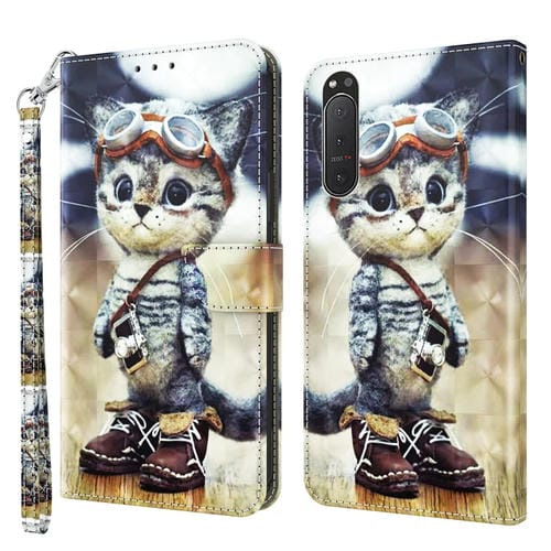 Funda de teléfono Sony Xperia 5 II de cuero pintado en 3D gato travieso