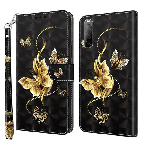 Estuche para Sony Xperia 10 II de Cuero Pintado 3D Mariposa Golondrina Dorada