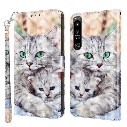 Estuche para Sony Xperia 1 IV de Cuero Pintado en 3D Dos Gatos Amorosos