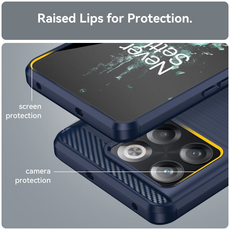 Funda de Teléfono TPU OnePlus 10T Fibra de Carbono con Textura Cepillada (Azul)