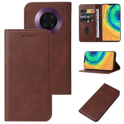 Para Huawei Mate 30E Pro 5G Funda de cuero con cierre magnético (Marrón)