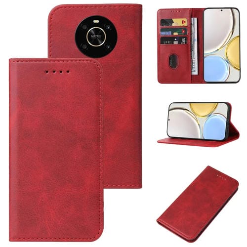 Para Honor X9 Funda de cuero con cierre magnético (Rojo)