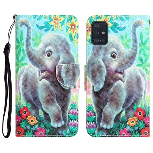 Para Samsung Galaxy A51 Estuche para teléfono de cuero con dibujo coloreado (elefante)