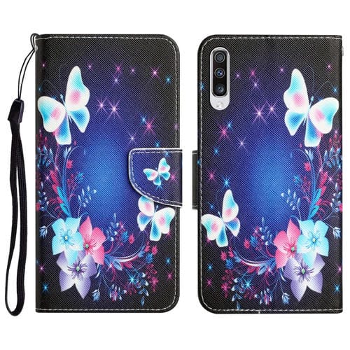 Para Samsung Galaxy A70 Estuche para teléfono de cuero con dibujo coloreado (mariposa)