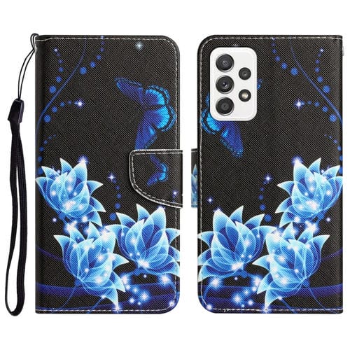 Para Samsung Galaxy A72 5G / 4G Estuche para teléfono de cuero con dibujo coloreado (mariposa azul)