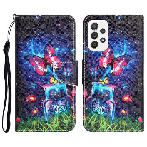 Para Samsung Galaxy A72 5G / 4G Estuche de teléfono de cuero con dibujo coloreado (mariposa de botella)