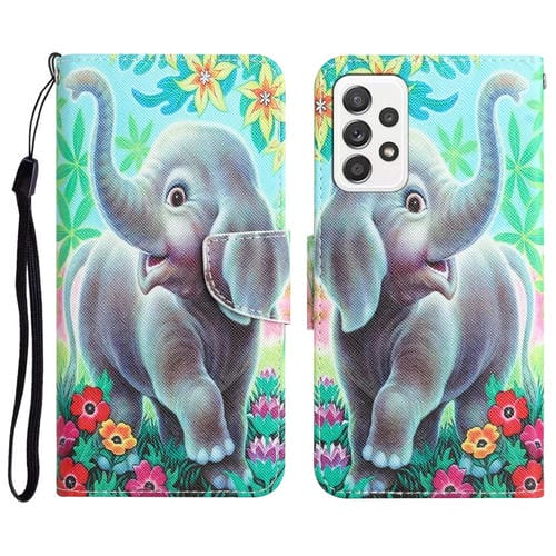 Para Samsung Galaxy A73 5G Estuche para teléfono de cuero con dibujo coloreado (elefante)