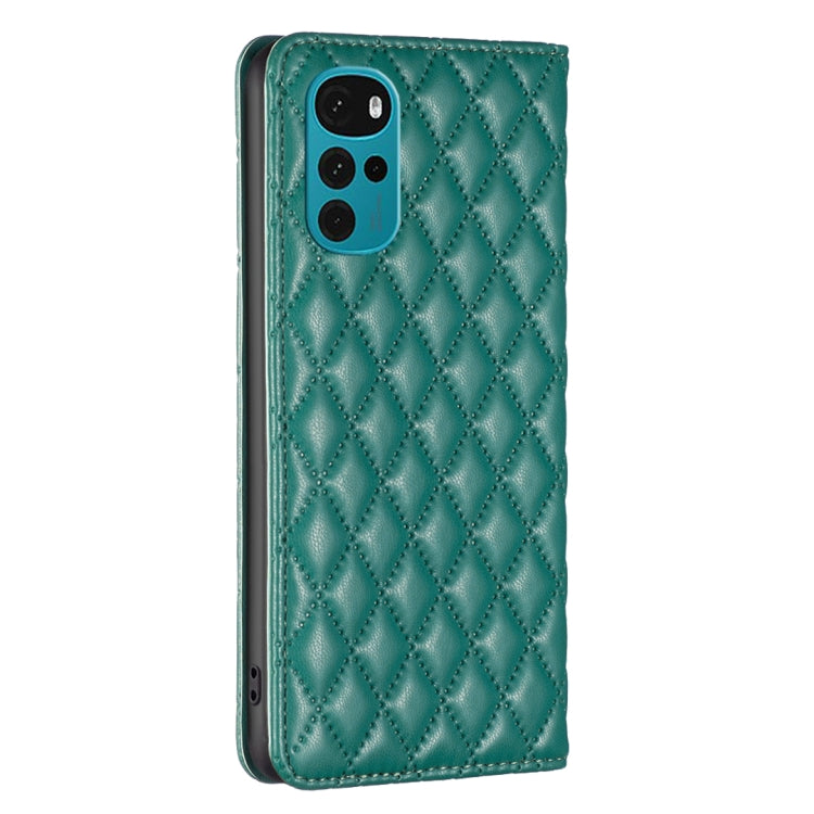 Funda Flip de Cuero Magnética para Motorola Moto G22 Diamond Lattice (Verde)