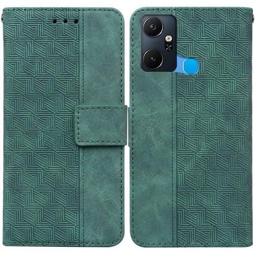 Estuche para Infinix Smart 6 Plus de Cuero con Tapa en Relieve Geométrico (Verde)