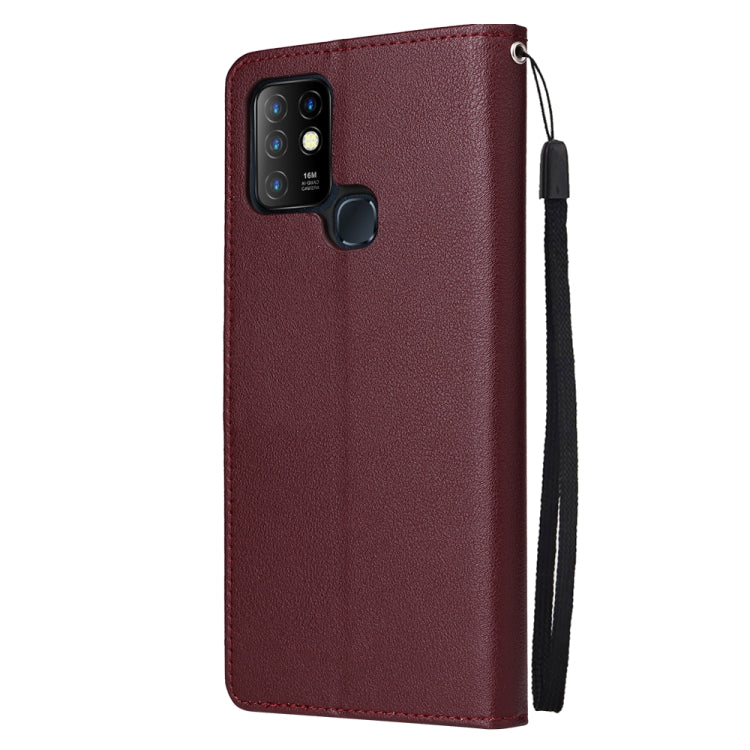 Estuche de Cuero para Infinix Hot 10 con Tapa Horizontal y 3 Ranuras para Tarjetas (Rojo Vino)