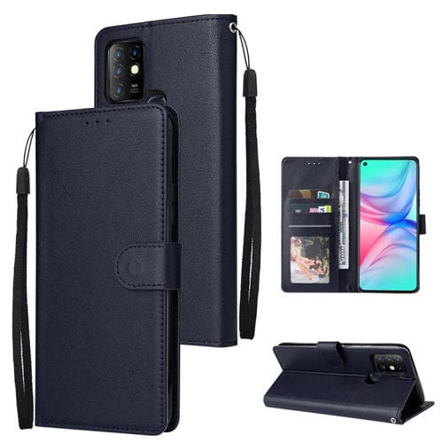 Estuche de Cuero para Infinix Hot 10 con Tapa Horizontal y 3 Ranuras para Tarjetas (Azul Marino)