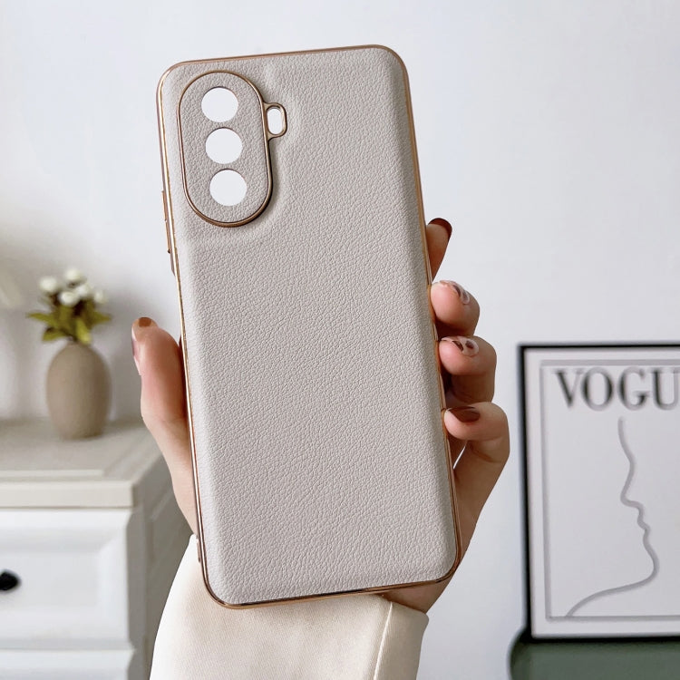 Funda de Cuero Genuino Huawei Enjoy 50 Nova Y70 Plus Nova Y70 4G Waves Series Nano Galvanoplastia (Gris)
