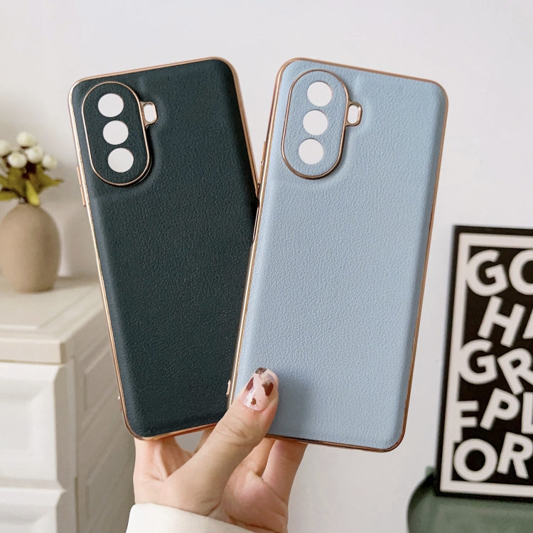 Funda de Cuero Genuino Huawei Enjoy 50 Nova Y70 Plus Nova Y70 4G Waves Series Nano Galvanoplastia (Negro)