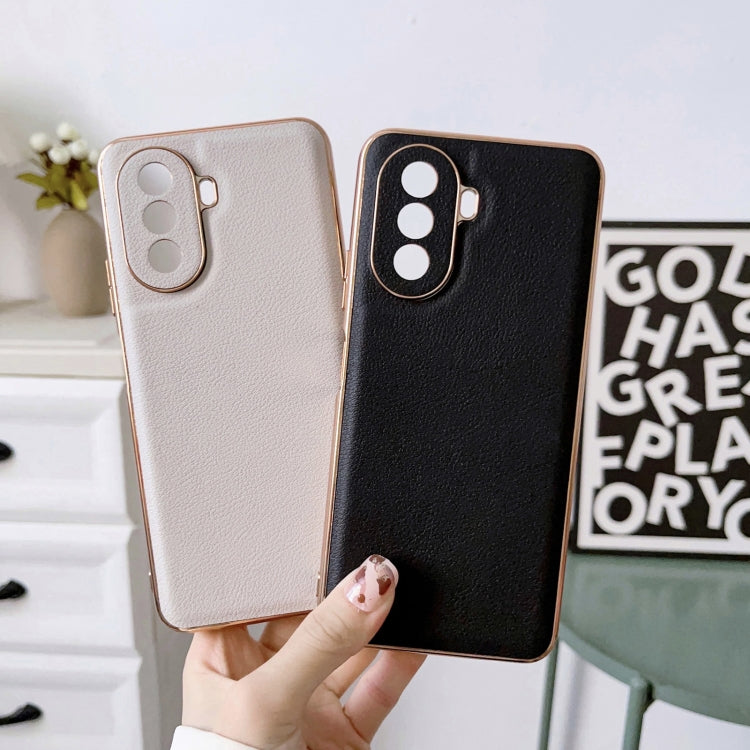 Funda de Cuero Genuino Huawei Enjoy 50 Nova Y70 Plus Nova Y70 4G Waves Series Nano Galvanoplastia (Negro)