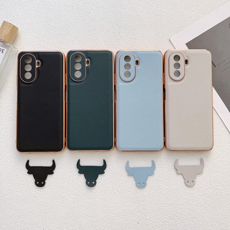 Funda de Cuero Genuino Huawei Enjoy 50 Nova Y70 Plus Nova Y70 4G Waves Series Nano Galvanoplastia (Negro)