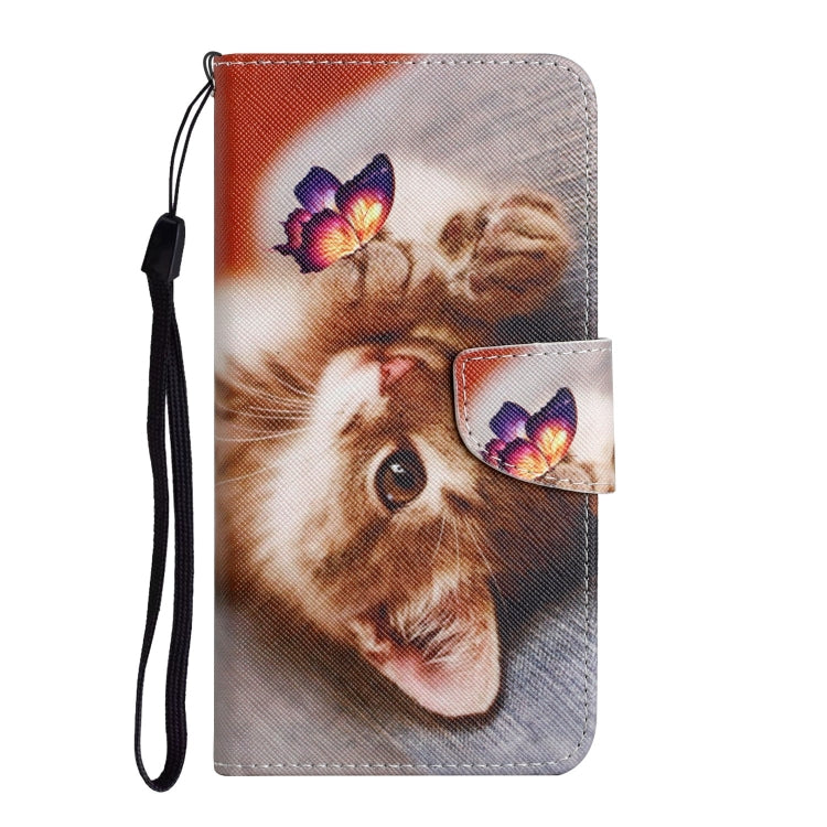 Para Samsung Galaxy S23+ 5G Estuche para teléfono de cuero con patrón de dibujo coloreado (gato mariposa)