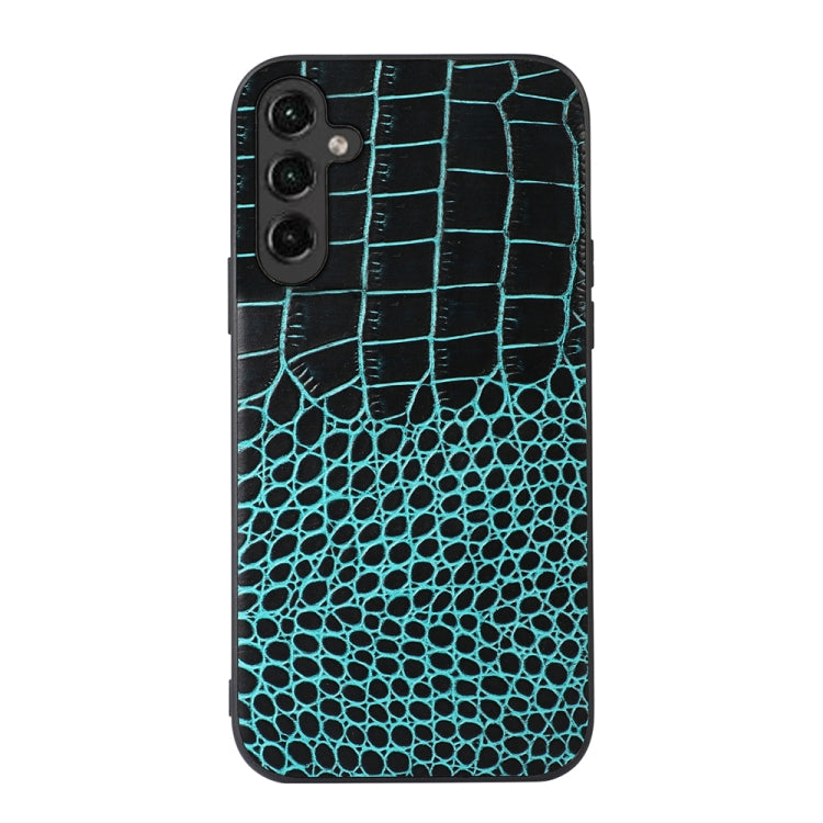 Para Samsung Galaxy A14 5G Funda de teléfono de cuero genuino con textura de cocodrilo (cian)