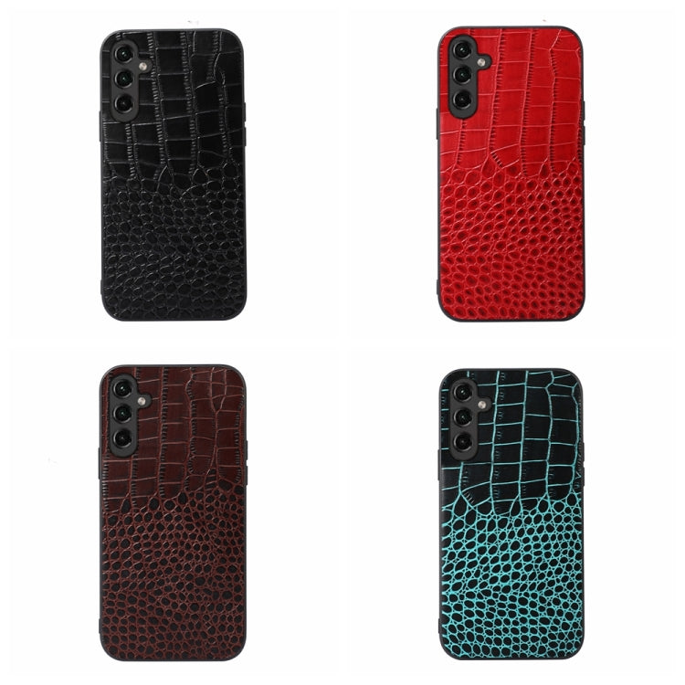 Para Samsung Galaxy A14 5G Funda de teléfono de cuero genuino con textura de cocodrilo (cian)