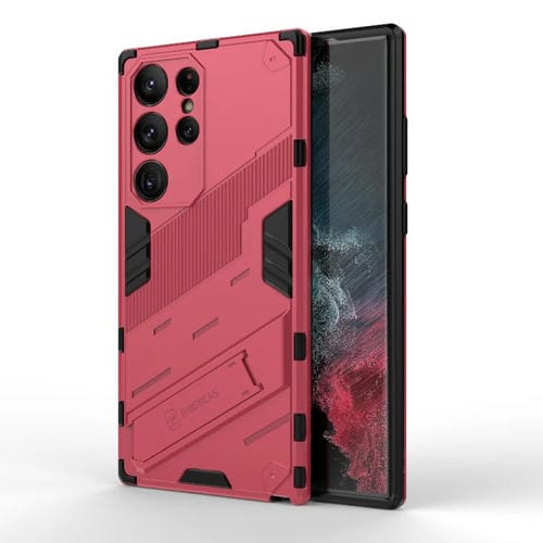 Para Samsung Galaxy S23 Ultra 5G Punk Armor 2 en 1 PC + TPU Funda para teléfono a prueba de golpes con soporte invisible (rojo claro)