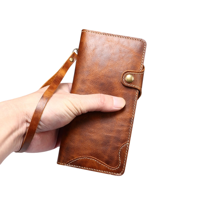Para Samsung Galaxy Note20 Denior Oil Wax Cowhide Botón magnético Funda de cuero genuino (Azul oscuro)