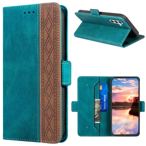 Para Samsung Galaxy A14 5G Estuche para teléfono de cuero RFID con costura lateral magnética (verde oscuro)