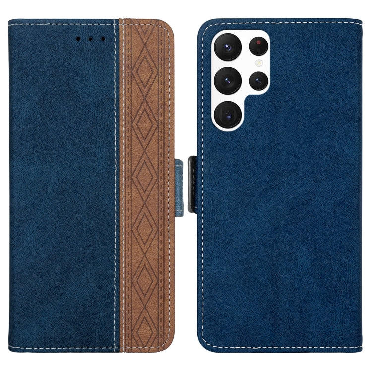 Para Samsung Galaxy S23 Ultra 5G Estuche para teléfono de cuero RFID con costura lateral magnética (Azul real)