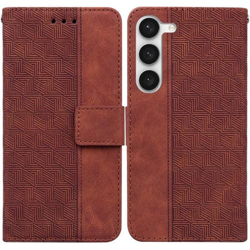Estuche de Teléfono Samsung Galaxy S23+ 5G Cuero con Tapa En Relieve Geométrico (Marrón)