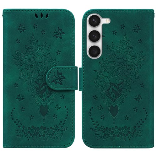Caja de Teléfono Samsung Galaxy S23 5G Butterfly Rose Cuero En Relieve (Verde)