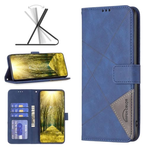 Para Motorola Moto G Play 2023 Hebilla magnética Rombo Textura Funda de cuero para teléfono (Azul)