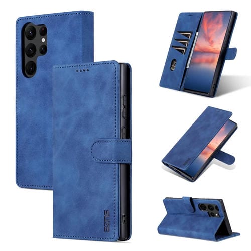 Para Samsung Galaxy S23 Ultra 5G AZNS Skin Feel Calf Texture Flip Funda de cuero para teléfono (Azul)