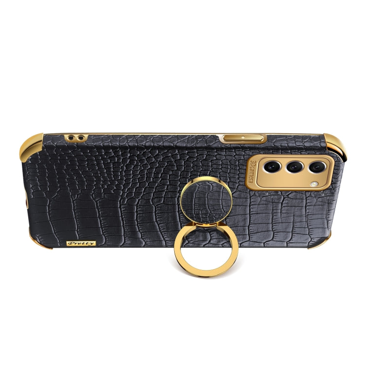 Para Samsung Galaxy S23 5G 6D Galvanoplastia Caja del teléfono con textura de cocodrilo con soporte (Blanco)