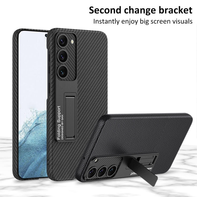 Para Samsung Galaxy S23 5G GKK Funda de teléfono a prueba de golpes de cuero liso con soporte (fibra de carbono)