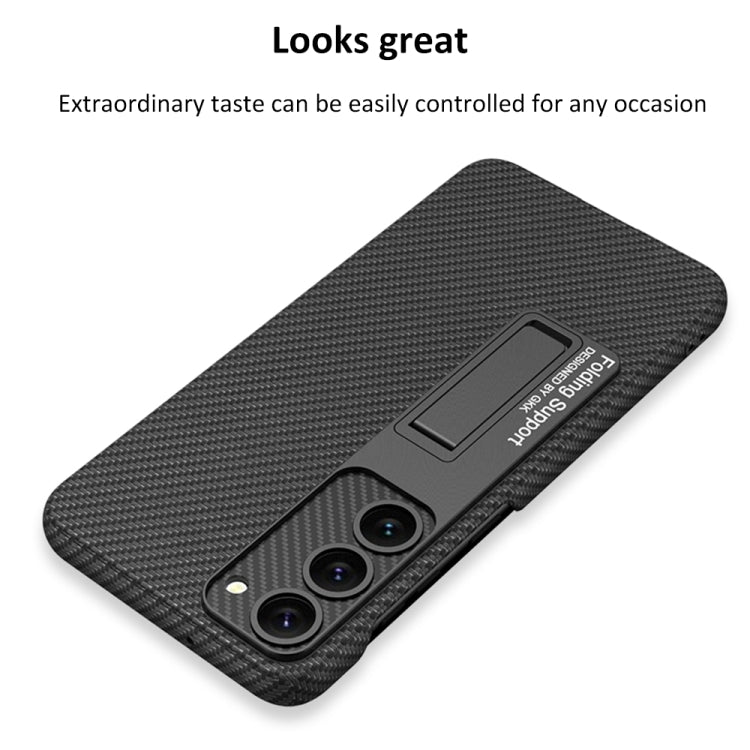 Para Samsung Galaxy S23+ 5G GKK Funda de teléfono a prueba de golpes de cuero liso con soporte (negro)