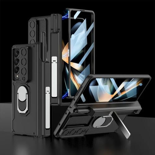 Para Samsung Galaxy Z Fold4 GKK Estuche para teléfono plegable magnético integrado con estuche para bolígrafo (negro)
